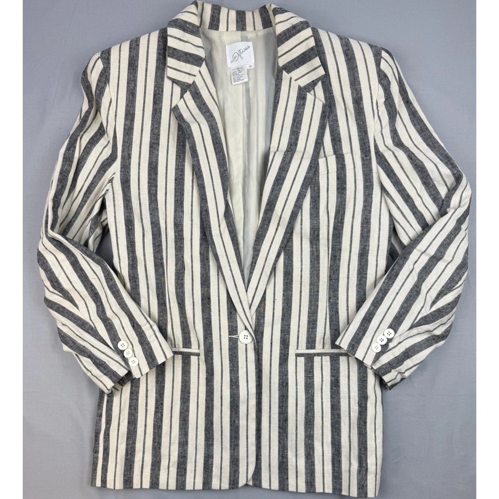 Vintage First‎ Options Linen Blazer Striped Neutral Coastal 10